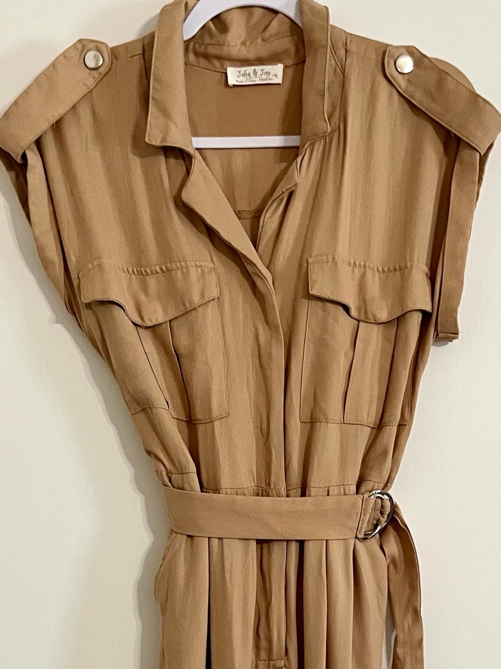 Neutral Tan Belted Women's Jumpsuit